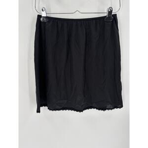 Vintage Half Slip Skirt Womens Small Black Lace Trim Stretchy Satin Elastic